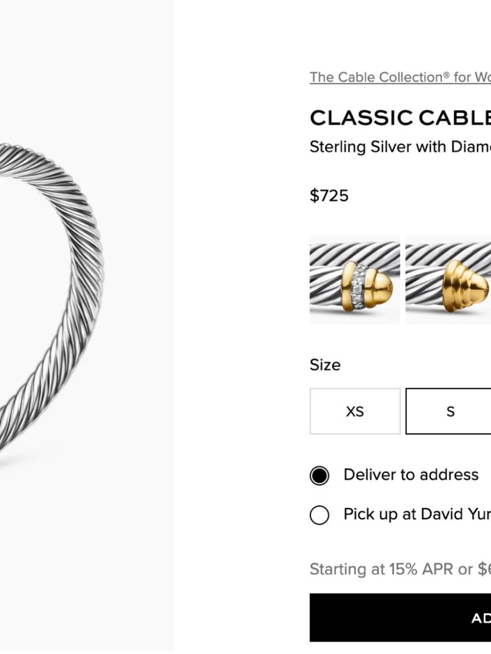 David Yurman Silver Cable Cuff with Pearl End Caps & Diamonds - Picture 11 of 11